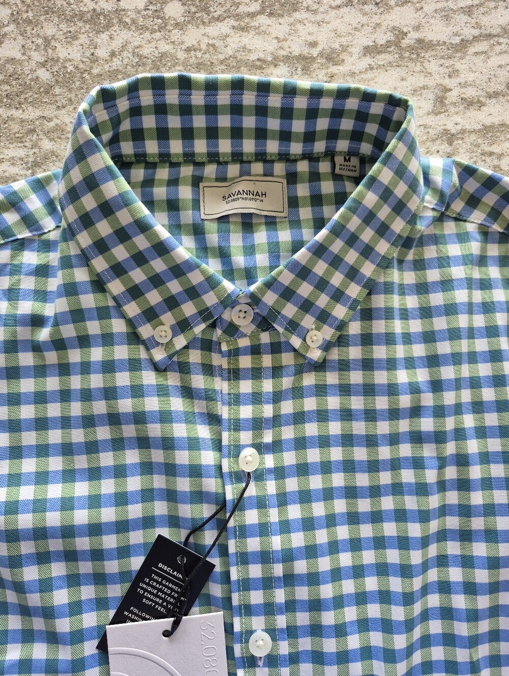 Savannah Men's Blue & Green Gingham Long Sleeve Shirt New Size Medium